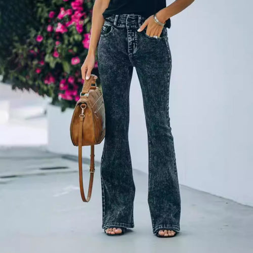 Dame Højtaljede Flared Jeans med moderne Used-effekt Stilla