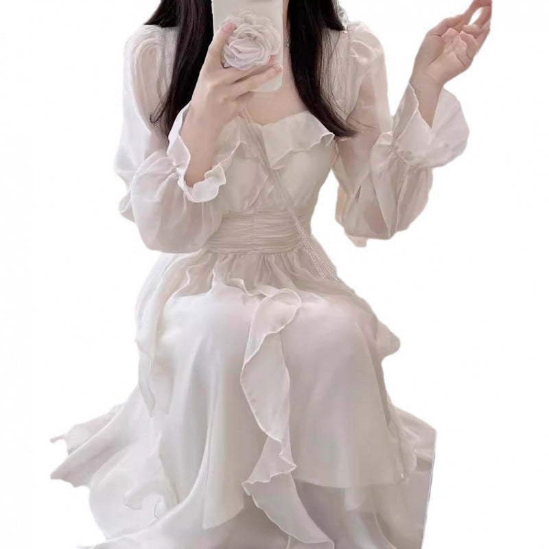 Femme Romantisk Flæse-Midi-Kjole med Off-Shoulder-Design Stilla