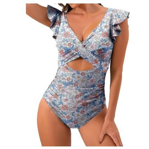 Dame Rüschenstil Blomsterdekoration Cut-Out Badedragt Stilla