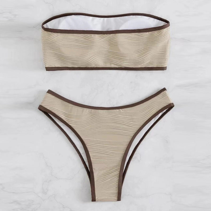 Dame Bandeau-Bikini-sæt med struktureret design og elegant afslutning Stilla
