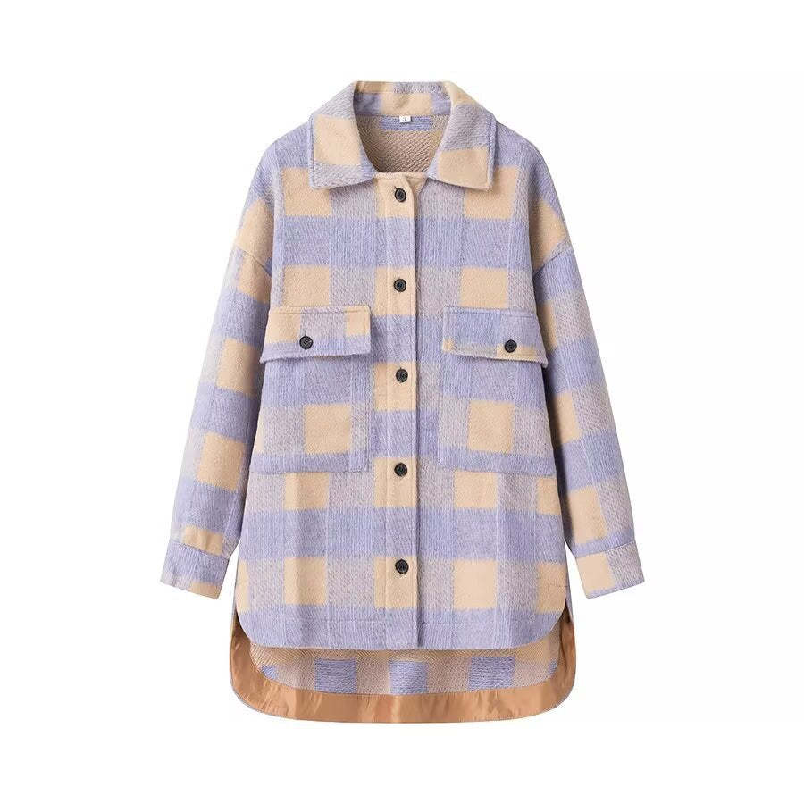 Dame Oversized Tjekket Shacket med Lommer Detaljer Stilla