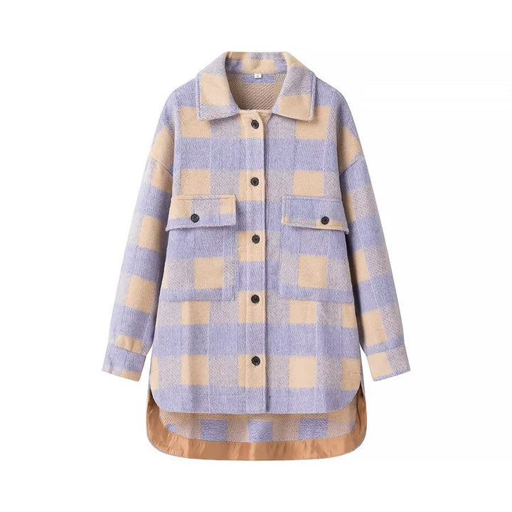 Dame Oversized Tjekket Shacket med Lommer Detaljer Stilla