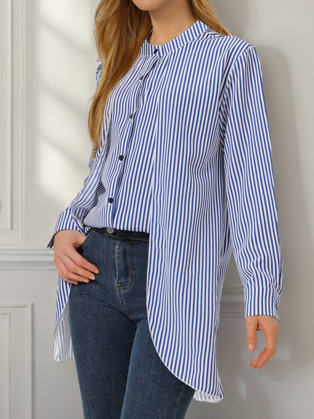 Dame Langærmet Bluse med Stribemønster Stilla