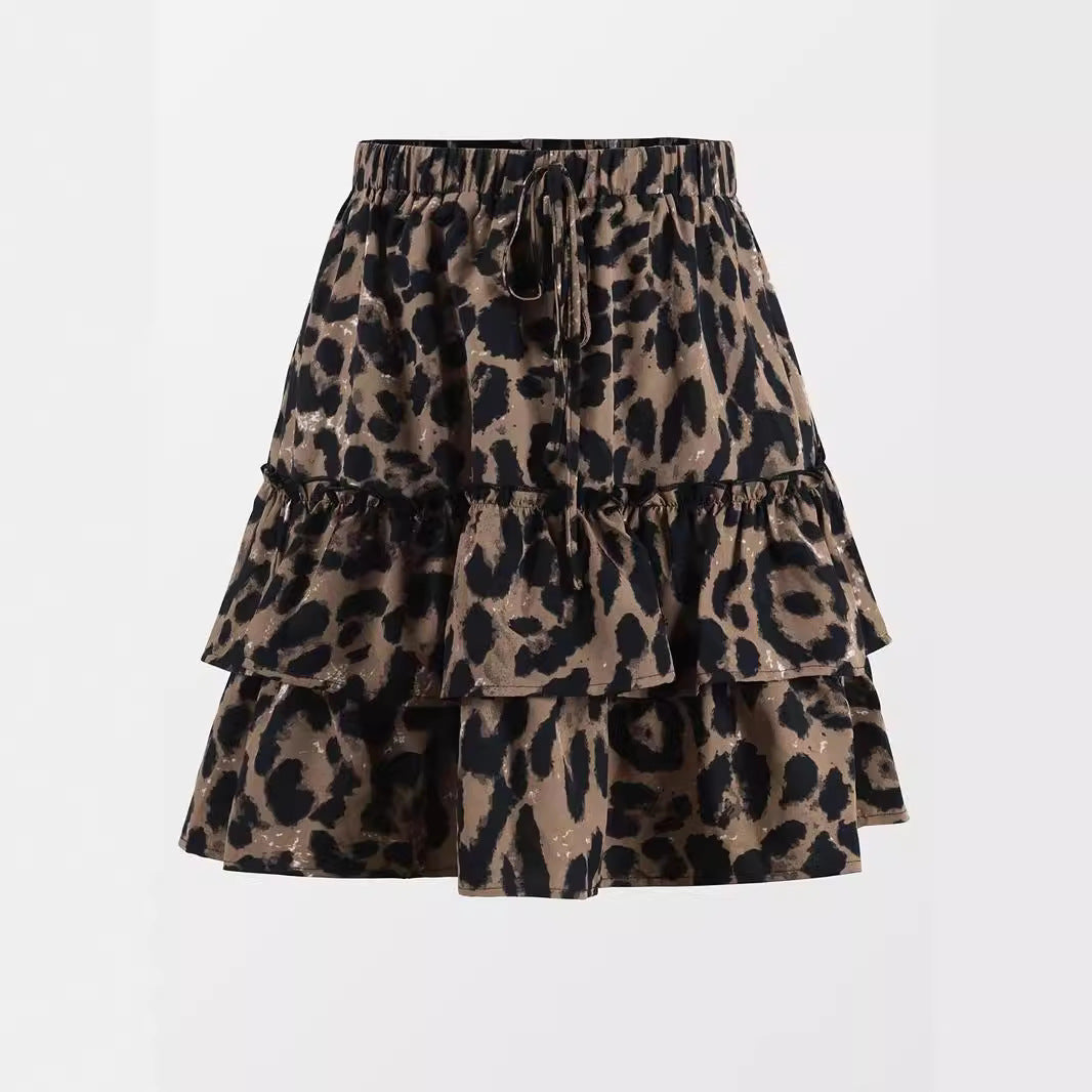 Dame Trappe Leopardtryk Mini Nederdel Stilla