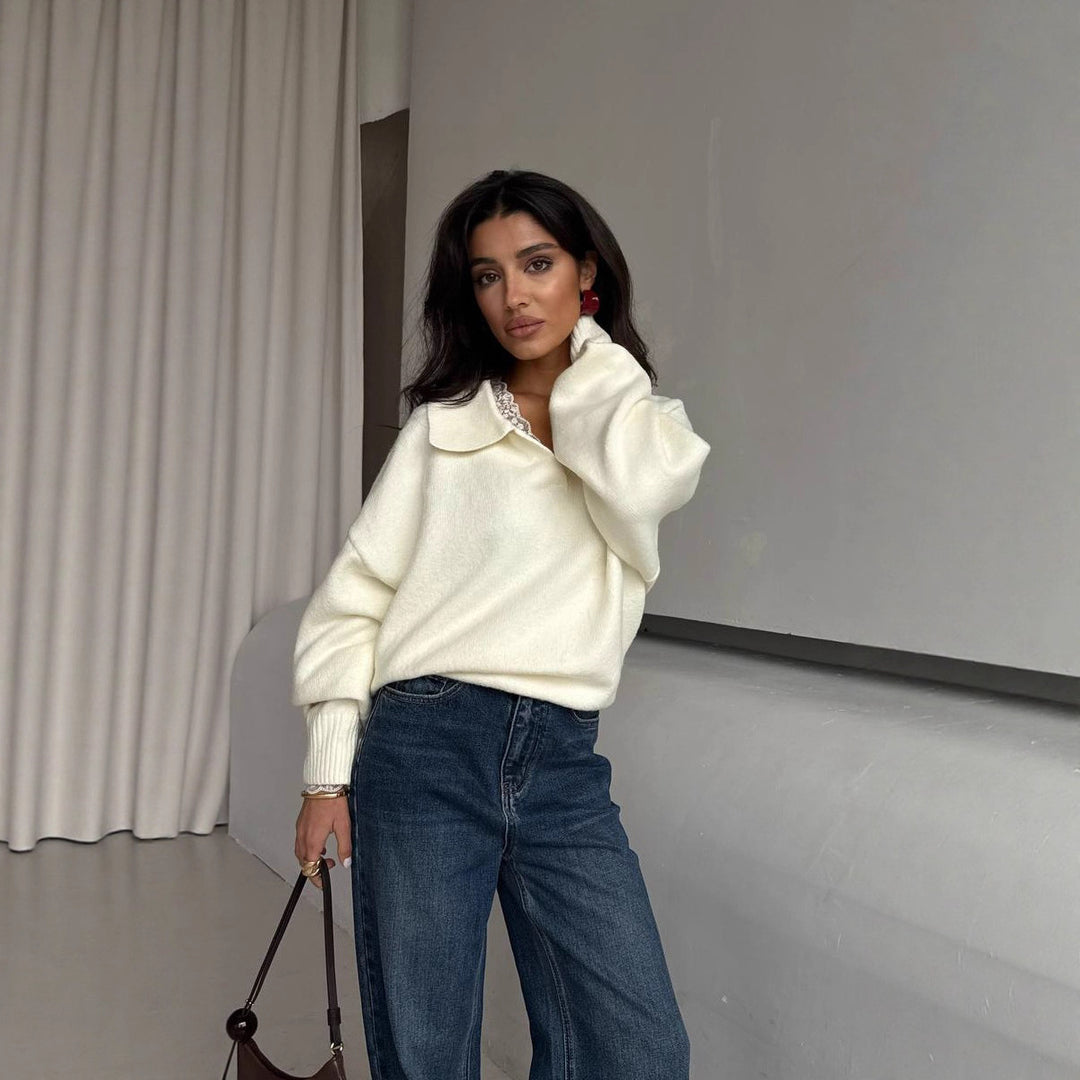 Kvinders casual oversized sweater med krave Stilla