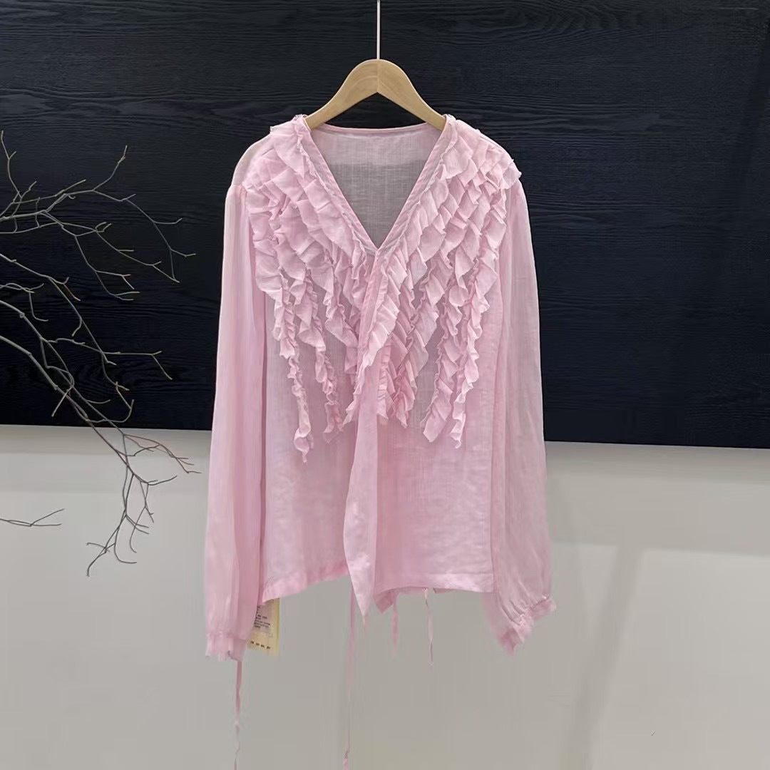 Femme Rynk V-Udskæring Bluse Stilla