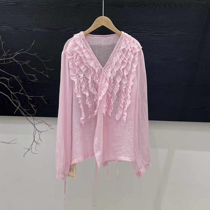 Femme Rynk V-Udskæring Bluse Stilla