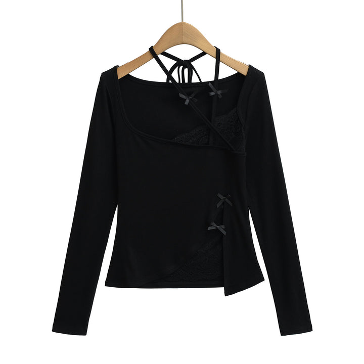 Damer elegant langærmet skjorte med off-shoulder design og delikate spids detaljer Stilla