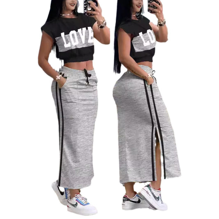 Dame Sporty Crop-top og Maxiskørt Sæt Skovae