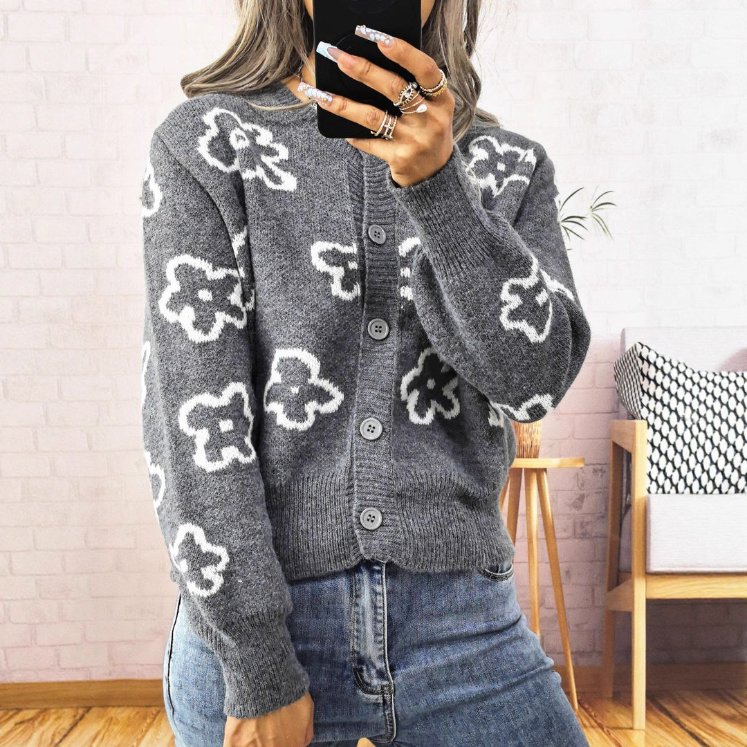 Damer komfortabel cardigan med blomsterdesign Stilla