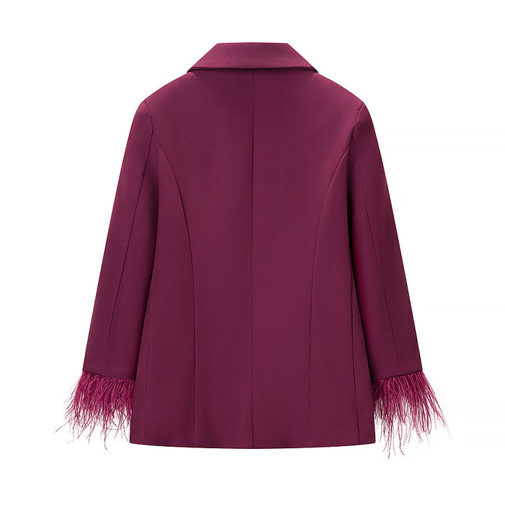 Dame Mode Blazer Jakke med iøjnefaldende Fjer Trim Stilla
