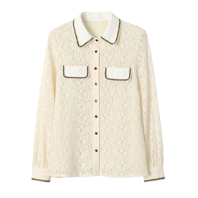 Kvindernes elegante bluse i blonder med kontrastdetaljer Stilla