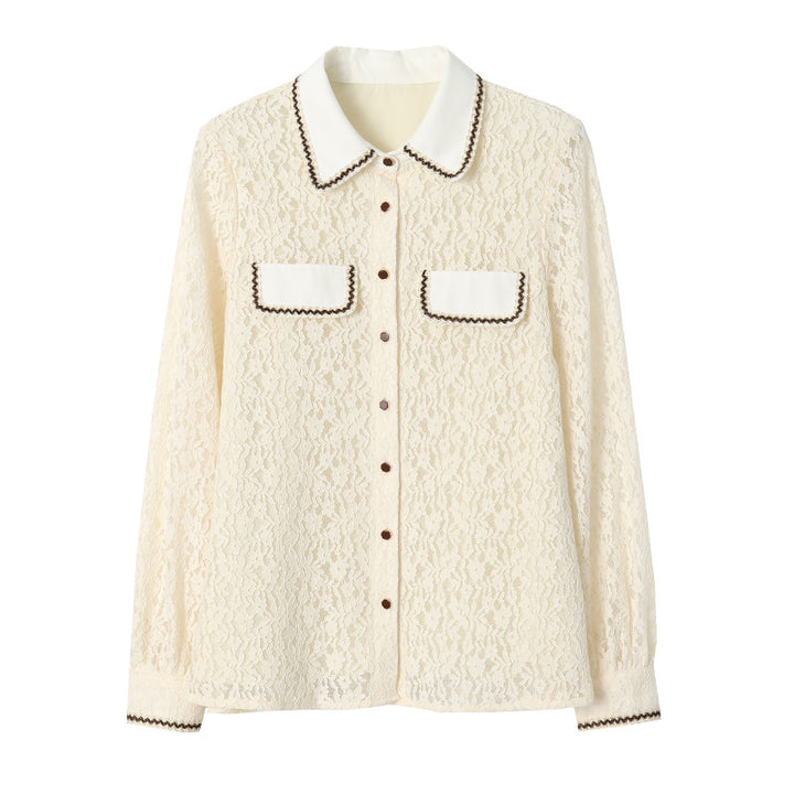 Kvindernes elegante bluse i blonder med kontrastdetaljer Stilla