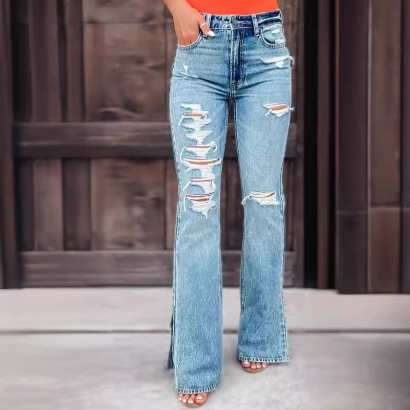 Dame Flared Jeans med trendy Ripped-design og høj talje Stilla