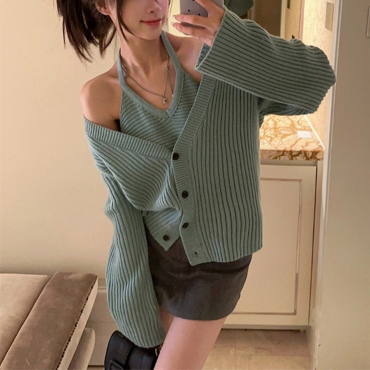 Kvinders chunky strikket cardigan med en afslappet pasform og dyb V-hals Stilla