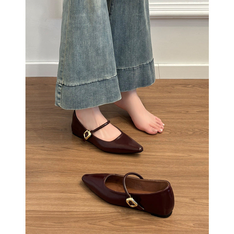 Dame elegante spidse Mary Jane Ballerinas med stilfuld remdetalje Stilla