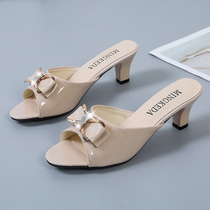 Dame højhælede sandaletter med flot sløjfedetalje og elegant blokhælhæl Stilla