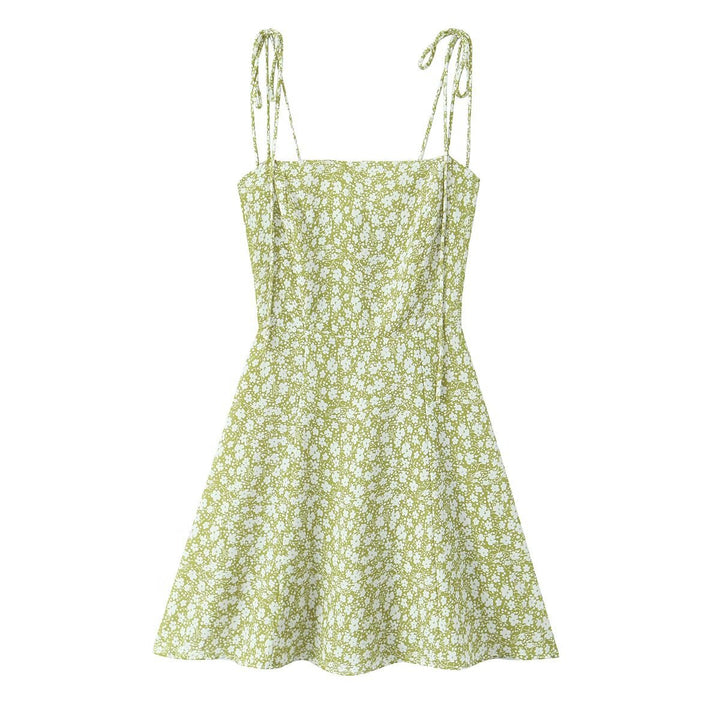 Dame Floral Print A-linje Mini Kjole med justerbare Bindebånd Stilla