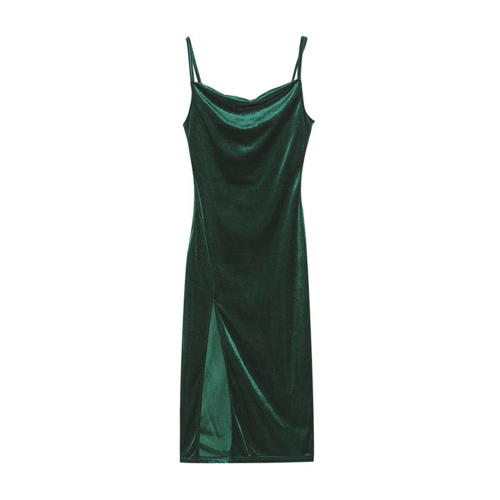 Femme Skinnende Cowl Hals Maxi Kjole med Sideslids Stilla