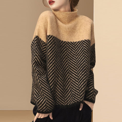 Dame stilfuld sweater med zigzag mønster og høj krave Stilla