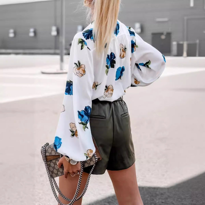 Dame elegant bluse med floraltrykt Stilla