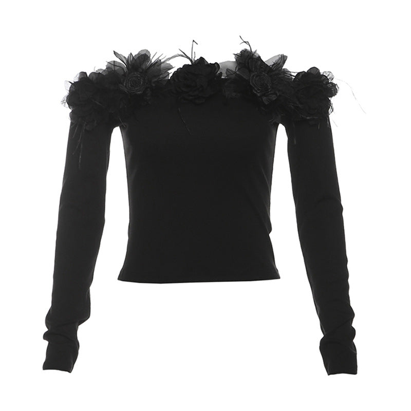 Damebluse med florale accenter og lange ærmer Stilla