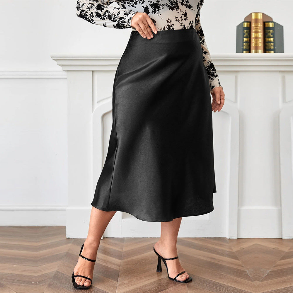 Dame elegant Midikjole i svævende satin med svingende kant og høj talje Stilla