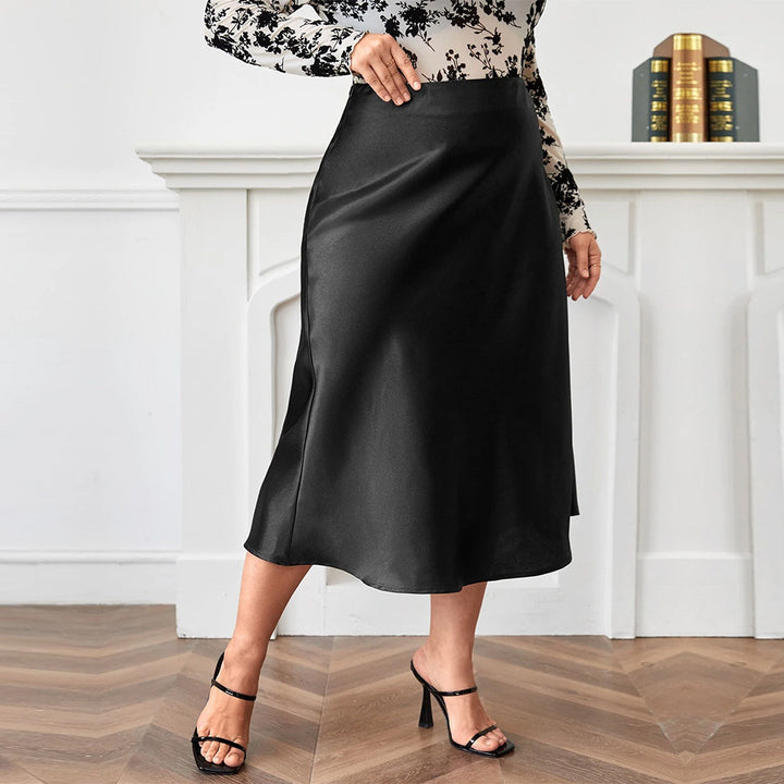 Dame elegant Midikjole i svævende satin med svingende kant og høj talje Stilla