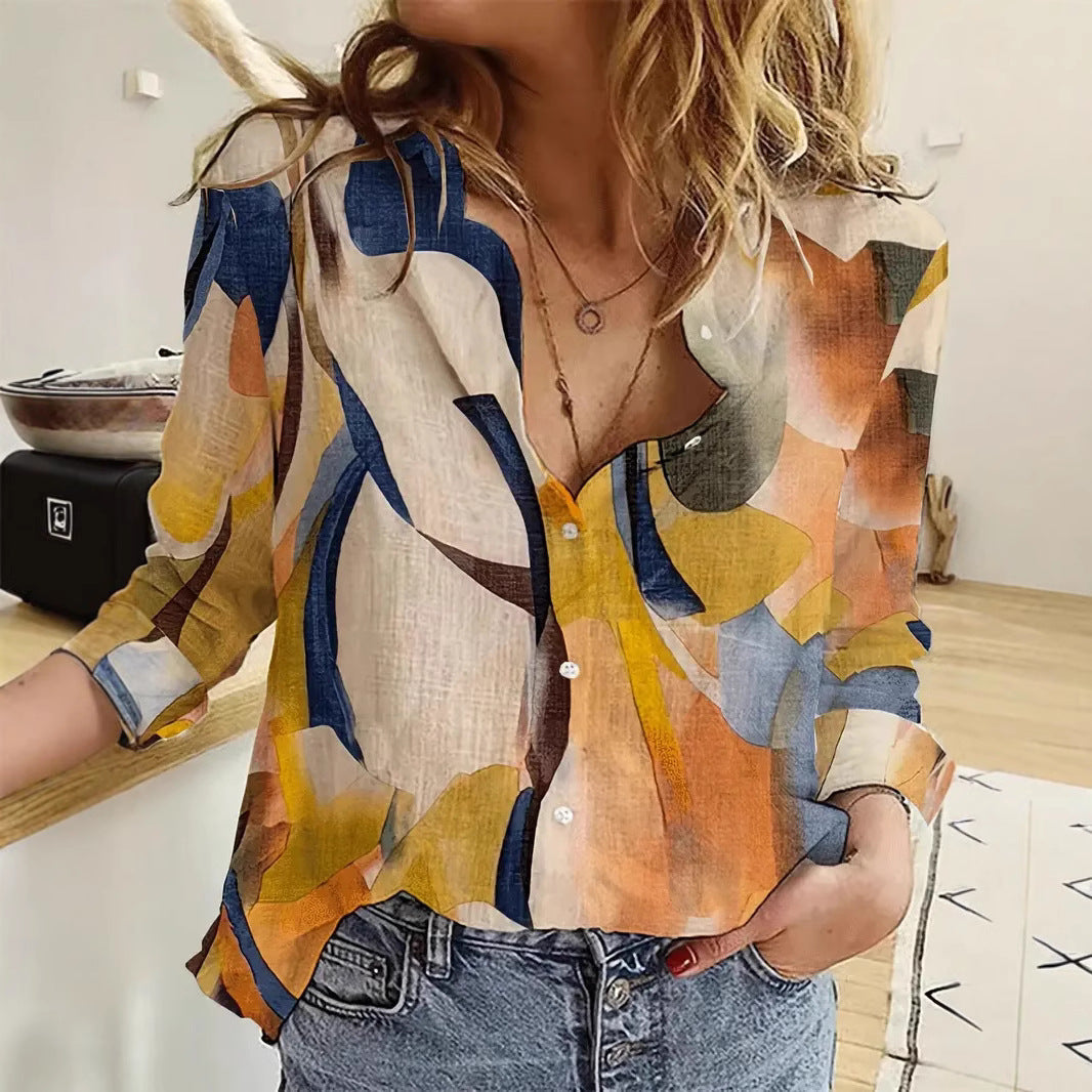 Dame fritidsbluse med moderne kunsttryk og løs pasform Stilla