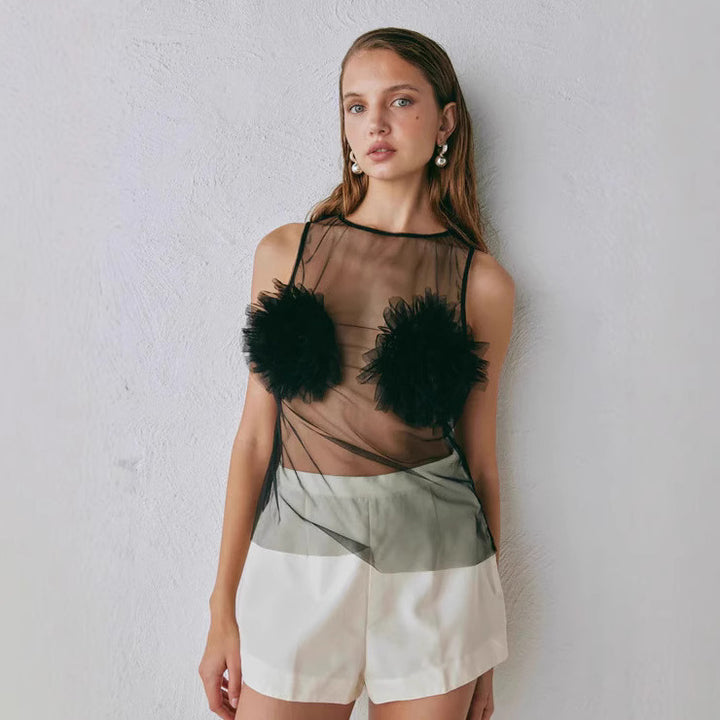 Women's Transparent Blouse with Voluminous Ruffles Skovae