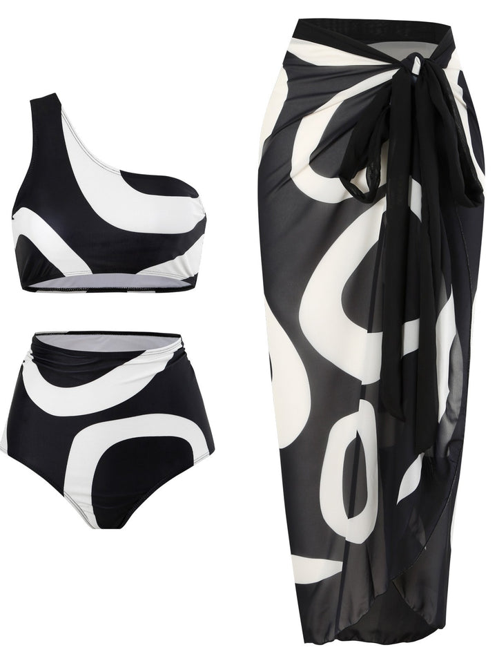Dame trendy bikini-sæt med asymmetrisk top og strålende sarong Stilla