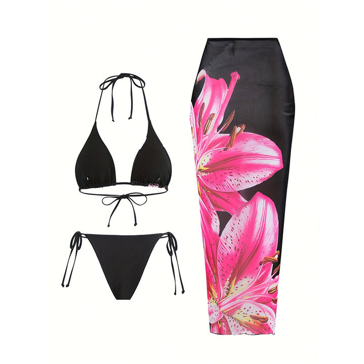 Kvinder Floral Triangle Bikini-Sæt med Maxi-Nederdel Stilla