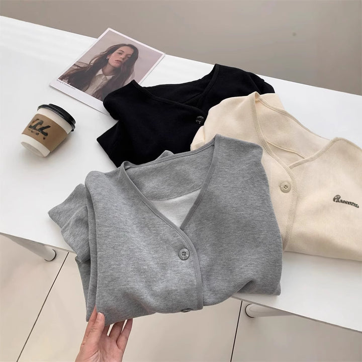 Femme Blød Strikknap-Op Cardigan Pullover Stilla