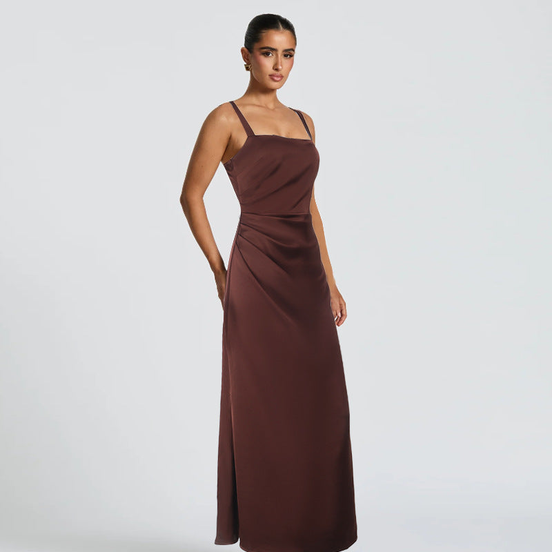 Dame Elegant Satin-Maxikjole med smalle stropper Skovae
