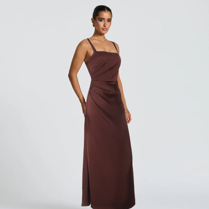 Dame Elegant Satin-Maxikjole med smalle stropper Skovae