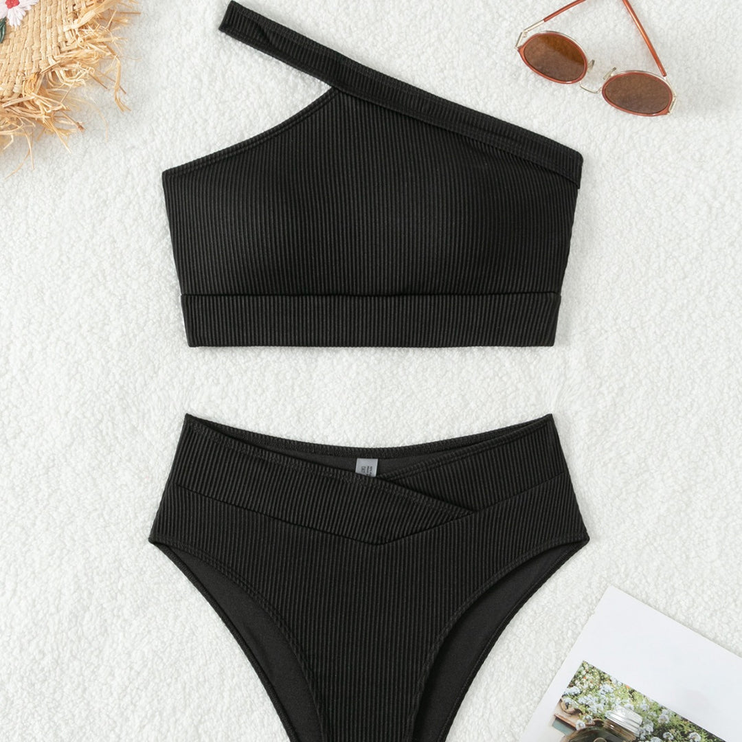 Kvinder Højtaljet Bikini-sæt med asymmetrisk top og struktureret materiale Stilla