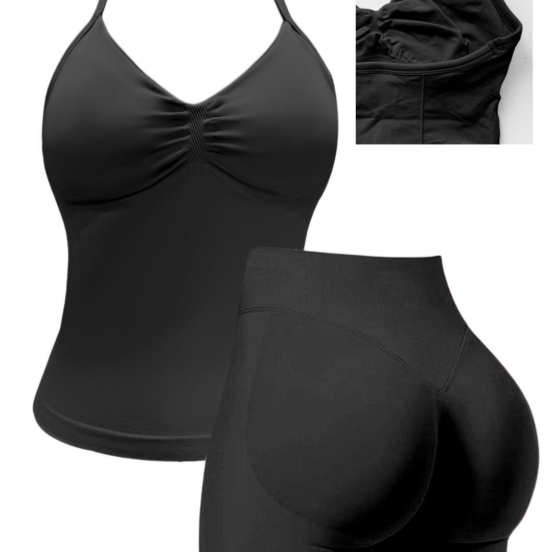 Dame sports top med push-up effekt og figurskabende shorts Skovae