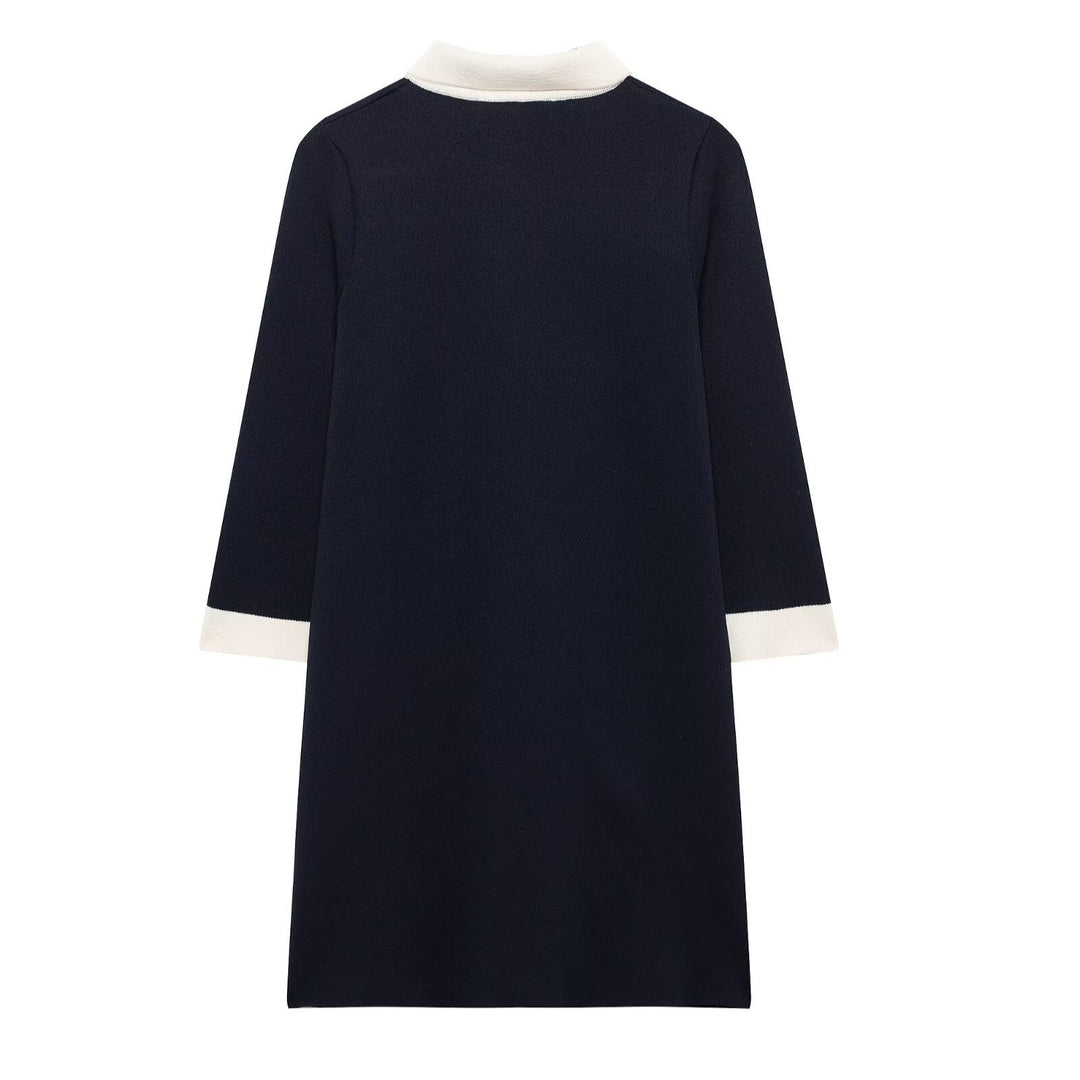 Dame Elegant Button-Up Skjorte Kjole med Kontrast Detalje Stilla