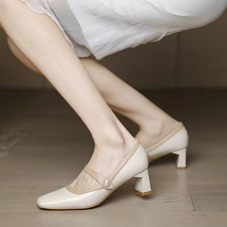 Dame elegante blokhæl-støvler med perledetalje Stilla