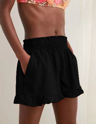 Dame mode shorts med flæse kant og elastisk talje Stilla