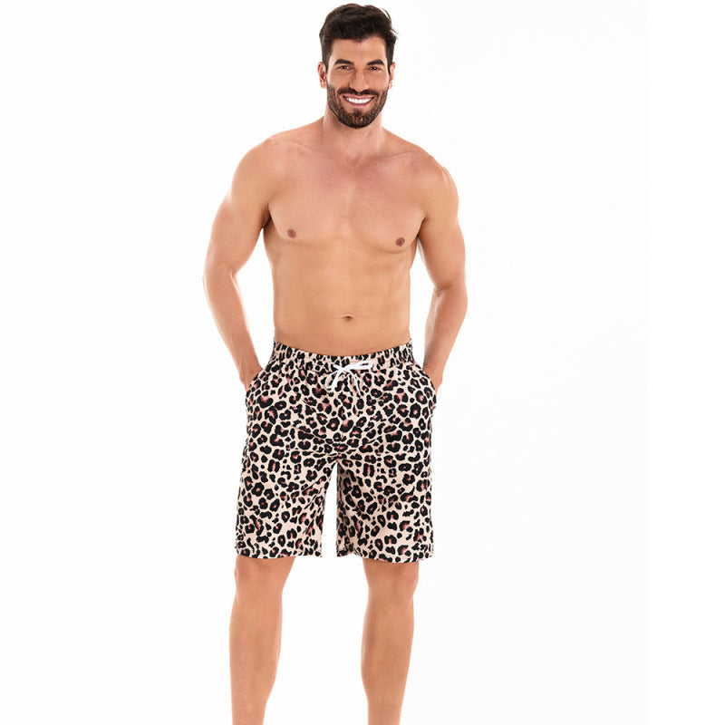 Herren badeshorts i moderne leopardmønster med justerbar talje Skovae