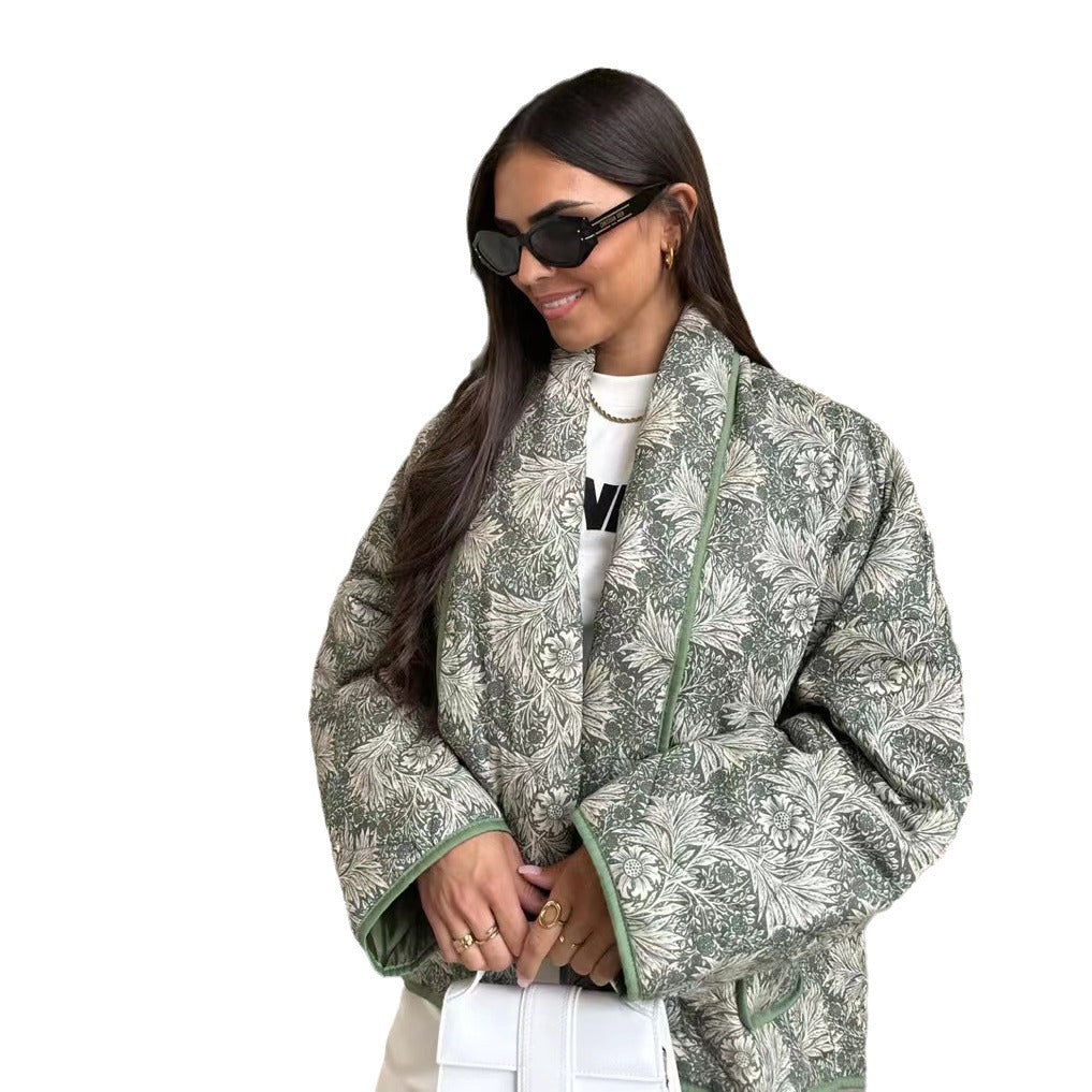 Dame Blousonjakke med blomster mønster og elegante detaljer Stilla