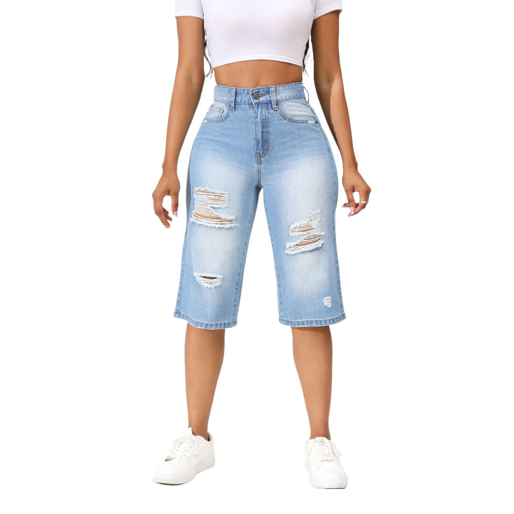 Dame afslappet jeans-Berlin shorts med trendy destroyed-detaljer Stilla