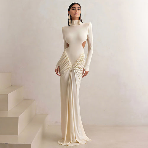Dame Elegant maxikjole med dyb rygudskæring og raffinerede draperinger Skovae