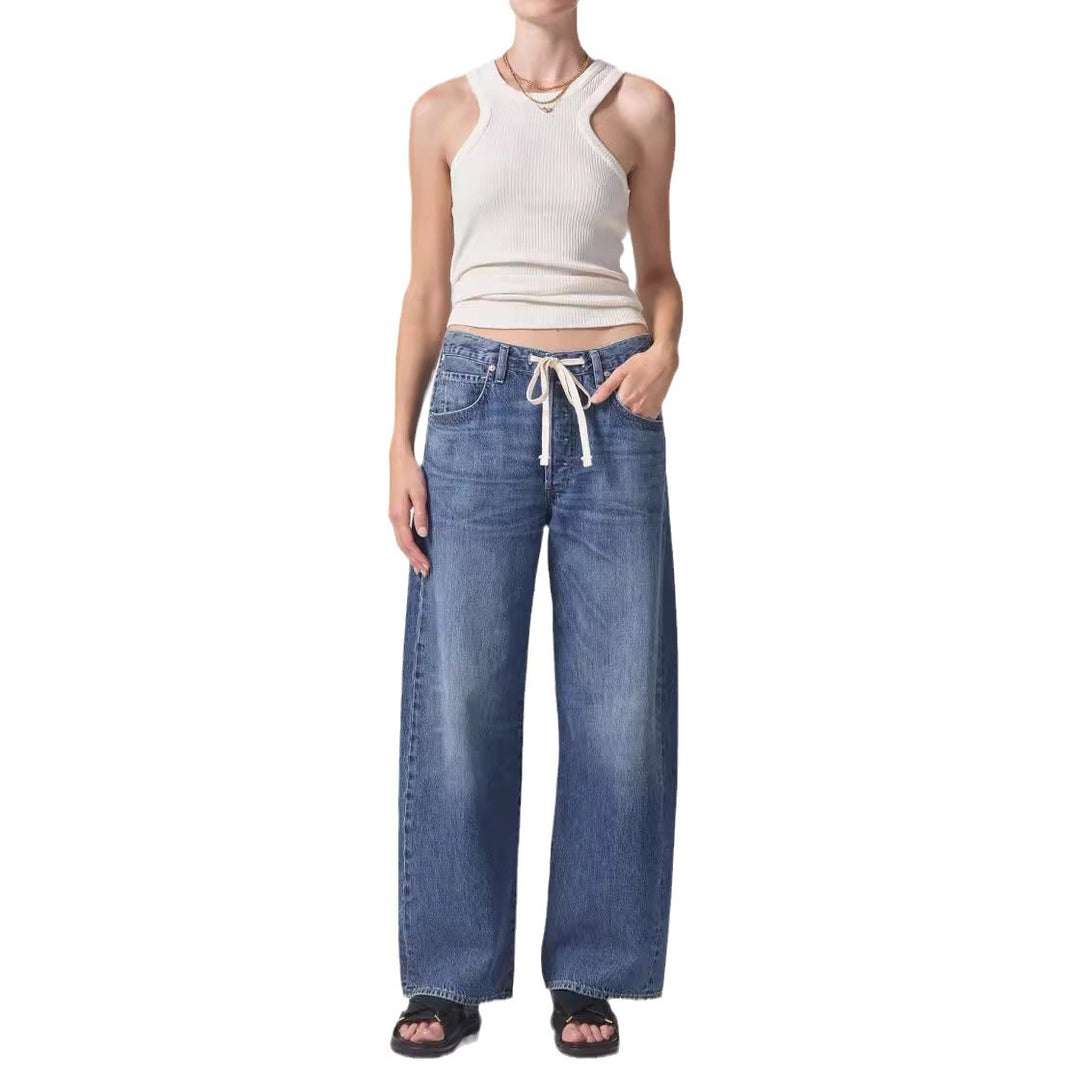 Dame bred denim-bukser med justerbar talje og afslappet pasform Stilla