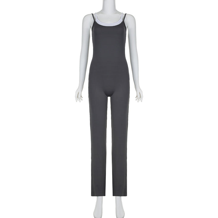 Dame jumpsuit med smalle stropper og moderne striber Skovae