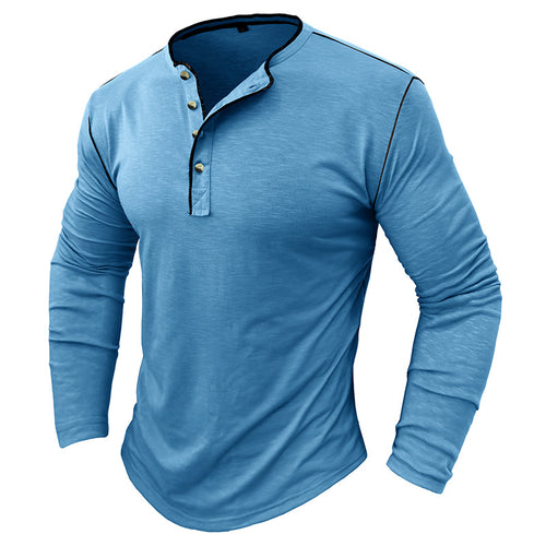 Herrer Langærmet Henley-shirts med moderne ståkrave og stilfulde knapdetaljer Stilla