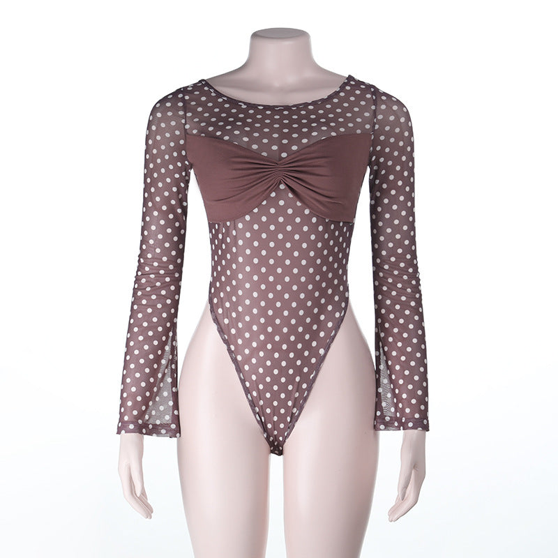 Dame Mode Bodystocking med lange ærmer og prikkemønster Skovae