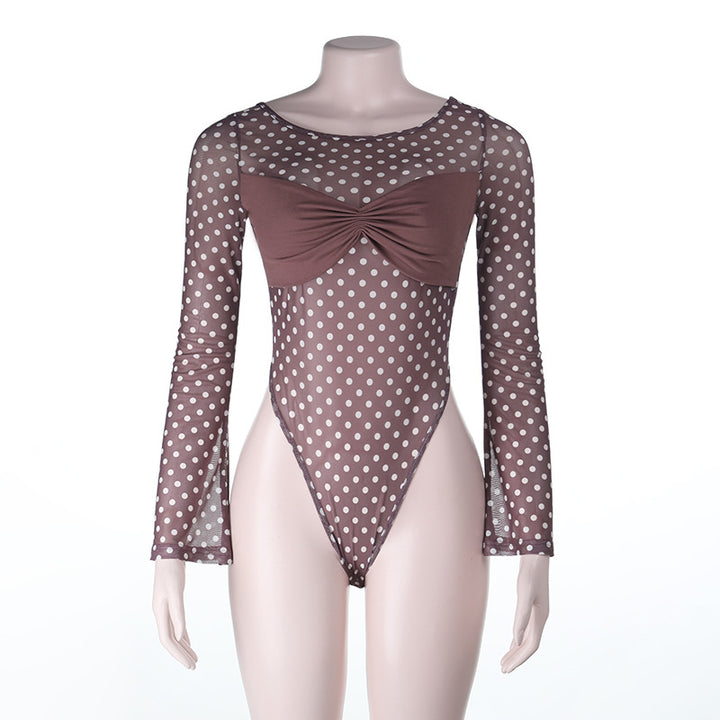 Dame Mode Bodystocking med lange ærmer og prikkemønster Skovae