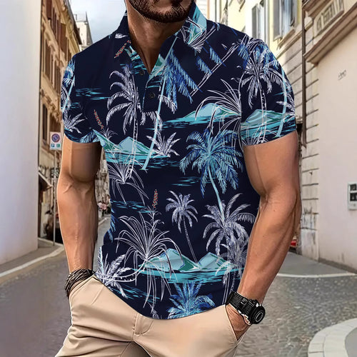 Herrer Poloshirt med tropisk palmeprint Stilla